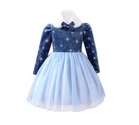 Robe Noel, Robes de Princesse Chaude à Manches Longues pour Petites Filles, Robess de soirée dansante, vêtements d'automne et d'hiver (Blue, 6-7 Years)