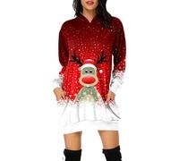 Robe Noel Sweats Longue Femme, Pulls Christmas Femme Motif avec Poches Casual Festival Robes Midi Confortable Et Douce Manches Longues Chaud Décontractée Col Rond Grande Taille Automne Hiver