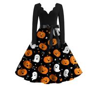 Robe Noir Citrouille Mariee Fantome Deguisement Couple Nonne Costume Squelette Sexy Soeur Diable Demon Longue Déguisement Halloween Femme Zombie Infirmiere Gothique XXL