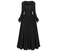 Robe Noir Gothique Soiree Taille Mariée Sorcière Sorciere Hallowen Cape Citrouille Costume Femme Pirate Moyen Age Chic Médiévale Victorienne Deguisement Halloween Sorciere Femme S