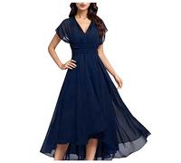 Robe noire à manches longues moulante tendance et élégante en mousseline de soie avec col en V pour femme Mini robe rouge en latex, Marine, XL