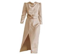 Robe Noire Chic Grande Taille Femmes avec Une Tenue de Demoiselle d'honneur au tempérament élégant Automne et Hiver Robe Cérémonie Rose (Beige, M)