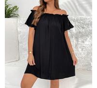 Robe noire courte décontractée, confortable et ample, d'un seul épaule, adaptée aux vacances, à Ibiza, à l'été européen, aux thés et aux brunchs, pour femmes grandes tailles, pour le printemps et l'ét
