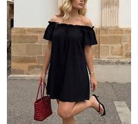Robe noire courte décontractée, confortable et ample, d'un seul épaule, adaptée aux vacances, à Ibiza, à l'été européen, aux thés et aux brunchs, pour femmes grandes tailles, pour le printemps et l'ét