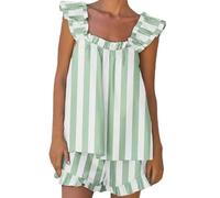 Robe Noire Courte Ensemble Pyjama Femme Dentelle Ensemble Pyjama en Coton Doux pour Femmes 2 Tenues D Été Haut Et Short à Volants Short Nuit Femme Sexy Dentelle Green S