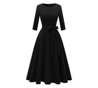 Robe noire d'été décontractée pour le quotidien - Design à col rond avec couleur unie - Parfaitement combinable avec des talons pour des tenues élégantes - Idéale pour le temps chaud - Robe maxi 48