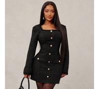 Robe noire élégante et grande taille pour femmes, manches longues, mini-robe, col carré, style blazer ajusté. Tenue de bureau décontractée, urbaine et sexy. Polyvalente, pour croisière, trajets, affai