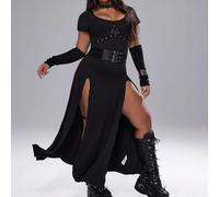 Robe noire élégante et simple à épaules dénudées avec décoration d'étoile à cinq branches pour femmes grandes tailles, Halloween 0XL,1XL,2XL,3XL,4XLUnicoloreTissu tricoté