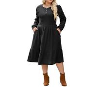 Robe Noire Grande Taille en Tricot, Manches Lanterne, Robe en Tricot à Manches Longues Haute élasticité, Robes d'hiver élégantes 2025