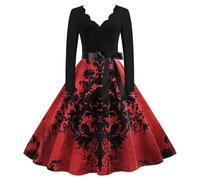 Robe Noire Halloween Femme, Costume Medieval Femme, Déguisement Halloween Fête Manches Longues Confortable Robes De Bal Taille Haute Cosplay Imprimée Costumes Décontracté Grande Taille