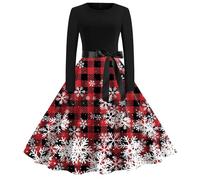 Robe Nouvel an Femme Robe Noël Femme Chic Et Elegante Imprimer De Motif Père Vintage Années 50 Pin Up Soirée Classique Swing Elegant