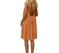 Robe Nuisette Dos Nu pour Femme, Bretelles Spaghetti, Robe Fluide à Nouer, Dos Ouvert, sans Manches, Robe d'été Ample idéale pour la Plage (Orange,Grand)