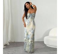 Robe nuisette imprimé floral abricot, convient pour l'automne/hiver et le printemps/été, vacances, longue robe d'été maxi à bretelles, bustier, sans bretelles, fête de jardin, pour femmes de petite ta