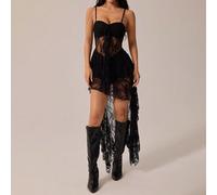 Robe nuisette noire à col en V avec volants, courte devant et longue derrière, style Y2K sexy avec bretelles spaghetti et ourlet à volants, robe de retour à l'école, robe d'invitée de mariage pour fem