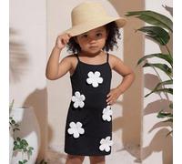 Robe nuisette noire à fleurs tricotée, mignonne et décontractée pour bébé fille 6-9M,9-12M,12-18M,18-24M,2-3Y,3-6MPlantesPolyester