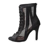 Robe ouverte à talons hauts avec maille et paillettes pour soirées dansantes - Chaussures stiletto confortables et respirantes pour des performances élégantes au printemps
