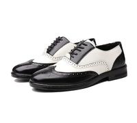 Robe Oxford for homme à lacets richelieu en relief bout d'aile bicolore en cuir végétalien chaussures Oxford talon bloc semelle en caoutchouc antidérapante antidérapante antidérapante(Color:Noir,Size: