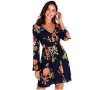 Robe P5EBY s de soirée florales décontractées pour les robes à manches longues à col en V et les robes de soirée rétro à taille haut 42
