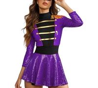 Robe Paillette Femme Brillant Col Montant, Robe Courte à Paillettes et Franges, Tenue de Scène Style Majorette, pour Carnaval Cosplay, Spectacles, Événements Thématiques, Performances de Danse Stylées