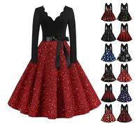 Robe Paillette Femme Robe De Noel Femme Manche Longue Laine Velours Tenue Nouvel an Reveillon Haut Moche Oversize Renne Vintage Noël Jour De L'an Vetement 12#Rouge XXL