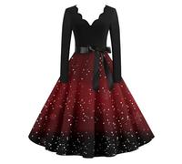 Robe Paillette Femme Robe Femme Chic Et Elegant Manche Longue Cadeau Tenue Sequins Sapin Haut Moche Grande Taille Jour De L'an Reveillon Noël Laine Velours Vetement 2#Vermillon S