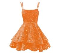 Robe Paillette Femme sans Manches- Robe De Fete Sexy Volants Chic Et Elegant Col Carré Couleur Unie Taille Haute Brillantes Cocktail Dress pour Carnaval De Bal Soiree