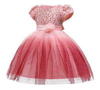 Robe Paillette Fille Été Dress de Princesse Manches Courtes Robes Floral Tutu Mariage Anniversaire Cake Smash Robe Soirée Fête Jupe d'anniversaire Ceremonie Mariage Fête Robes Princesse Enfant