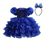 Robe Paillette Fille Robe d'anniversaire Ceremonie Mariage Fête Robes de Filles Princesse Manches Courtes Tulle Robes Filles avec Headwear pour Les Fêtes Formel Anniversaires et Mariages 2-10 Ans