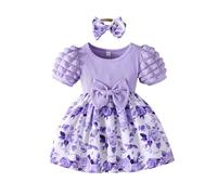 Robe Petite Fille Robe Fille Ensemble Deux pièces Printemps-été pour bébé, Fleurie avec nœud et Foulard Taille Haute Grande Taille