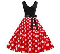 Robe Pin Up Annee 40 Grande Taille Col V sans Manche Vintage Robes Style 1950's Audrey Hepburn Rockabilly Élégante À Pois Swing Retro Plissée De Cocktail Soirée Fête Mi Longue