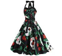 Robe Pin Up Femme sans Manche- Robe Vintage Imprimé Halloween,Robe Cocktail Femme Décolleté en Cœur Chic et Élégante Trapèze Mariage Soirée Fête Cérémonie au Genou Midi Sexy Swing Classique Dress