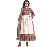 Robe pionnière pour femme, longue, costume colonial pour adulte, avec tablier, marron, taille M