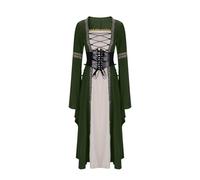 Robe Pirate Femme, Robe Longue Gothique éLéGante pour Costume Historique Et Cosplay Col Carré avec Manches à Poignets éVaséS DéCoration De Lacets Et Ourlet à Volants