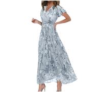 Robe Plage Femme Ete, Robe De Plage Femme Boheme Robe Mi Longue Fluide Chic Et Elegant Femme Col Rond Robe Coton Manches Courtes Marque Femme Vente en Ligne Pas Cher Robe Gris XXL