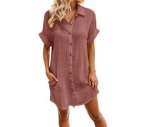 Robe Plage-Robe DéContractéE Tendance pour Femme, IdéAle Au Quotidien, IdéAle pour Les FêTes Et Les Loisirs, avec Col en V, Boutons Et Poches, IdéAle pour Le Printemps, L'éTé Et L'Automne.