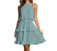 Robe plissée sans manches à plusieurs couches - Coupe trapèze pour femme - Pull d'été pour le quotidien, les vacances, le bureau, l'extérieur, le campus, Vert menthe., S