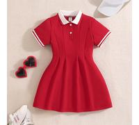 Robe polo à boutons avec col contrasté pour jeune fille, robe d'été pour le tennis et les sports, robe de retour à l'école pour jeune fille, rouge 6Y,7Y,4Y,5YRayéÉtoffe