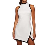 Robe Polo de Golf et de Tennis Sans Manches pour Femmes V Neck Zip Up Lightweight Quick Dry Ladies Athletic Dresses (Robe D'athlétisme pour Dames) (Color : White, Size : L)
