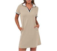 Robe polo pour femme - Mini robe d'été à revers - Longueur genou - Manches courtes - Couleur unie - Robe de golf courte avec poches - Légère et confortable - Robe de sport - Robe de tennis