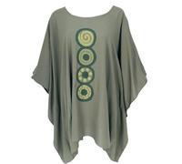 Robe poncho hippie brodée - Mini robe tunique caftan - Robe de plage - Grande taille - Vert olive - Chemisiers et tuniques