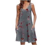 Robe porte-jarretelles élégante pour femme - Longueur genou - Robe midi imprimée - Robe d'hiver - Bandoulière avec boucle - Robe de plage - Débardeur - Loisirs - Robe de plage - Robe festive, j, XL