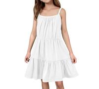 Robe porte-jarretelles pour fille - Couleur unie - Jupe - Soleil - Plage - Couleur bonbon - Jeunesse - Mignon - Confortable - Respirant - Anniversaire Fille 128, Blanc., 11-12 ans