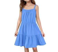 Robe porte-jarretelles pour fille - Couleur unie - Jupe - Soleil - Plage - Couleur bonbon - Jeunesse - Mignon - Confortable - Respirant - Anniversaire Fille 128, bleu, 11-12 ans