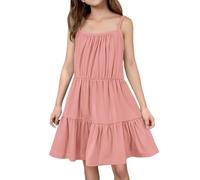 Robe porte-jarretelles pour fille - Couleur unie - Jupe - Soleil - Plage - Couleur bonbon - Jeunesse - Mignon - Confortable - Respirant - Anniversaire Fille 128, Rose, 4-5 ans