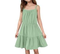 Robe porte-jarretelles pour fille - Couleur unie - Jupe - Soleil - Plage - Couleur bonbon - Jeunesse - Mignon - Confortable - Respirant - Anniversaire Fille 128, Vert menthe., 9-10 ans
