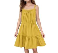 Robe porte-jarretelles pour fille, couleur unie, jupe, soleil, plage, couleur bonbon, jeunesse, mignonne, confortable, respirante, jupe de danse d'anniversaire pour fille, jaune, 5-6 ans