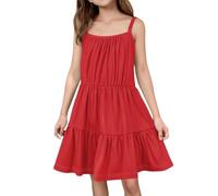 Robe porte-jarretelles pour fille, couleur unie, jupe, soleil, plage, couleur bonbon, jeunesse, mignonne, confortable, respirante, jupe de danse d'anniversaire pour fille, rouge, 11-12 ans
