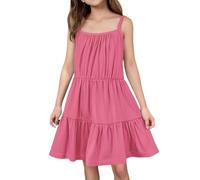 Robe porte-jarretelles pour fille, couleur unie, jupe, soleil, plage, couleur bonbon, jeunesse, mignonne, confortable, respirante, jupe de danse d'anniversaire pour fille, Rose, 9-10 ans