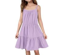 Robe porte-jarretelles pour fille, couleur unie, jupe, soleil, plage, couleur bonbon, jeunesse, mignonne, confortable, respirante, jupe de danse d'anniversaire pour fille, lilas, 13-14 ans