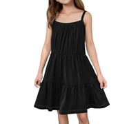 Robe porte-jarretelles pour fille, couleur unie, jupe, soleil, plage, couleur bonbon, jeunesse, mignonne, confortable, respirante, jupe de danse d'anniversaire pour fille, Noir , 9-10 ans
